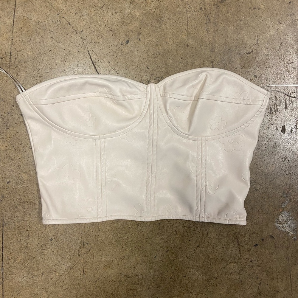 Floral Corset Looking Cream Crop Top